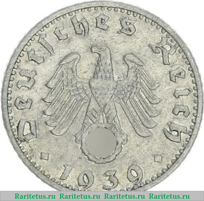 50 рейхспфеннигов (reichspfennig) 1939 года  алюминий
