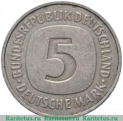Реверс монеты 5 марок (deutsche mark) 1975 года J  Германия