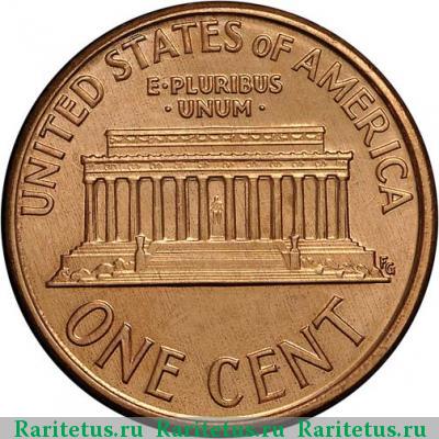 Реверс монеты 1 цент (cent) 1990 года D США