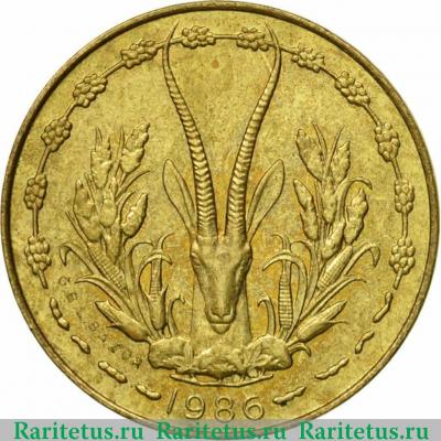 5 франков (francs) 1986 года   Западная Африка (BCEAO)