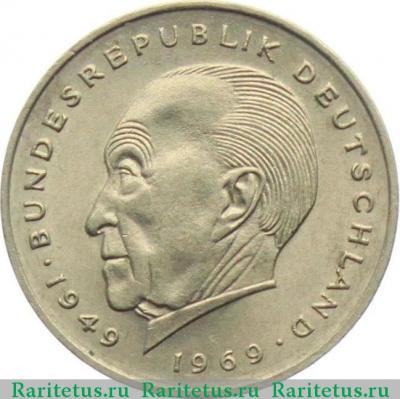 Реверс монеты 2 марки (deutsche mark) 1969 года F  Германия