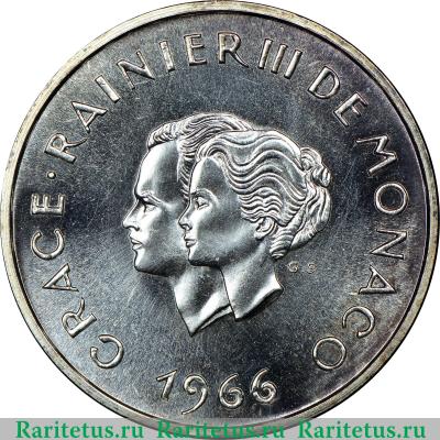 10 франков (francs) 1966 года  10 лет свадьбе Монако