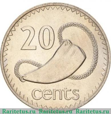 Реверс монеты 20 центов (cents) 1979 года   Фиджи