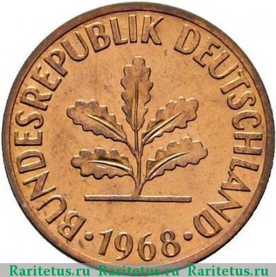 2 пфеннига (pfennig) 1968 года D 