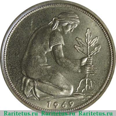 Реверс монеты 50 пфеннигов (pfennig) 1969 года J 