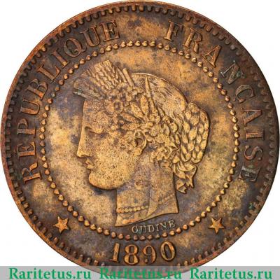 2 сантима (centimes) 1890 года   Франция