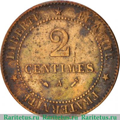 Реверс монеты 2 сантима (centimes) 1890 года   Франция
