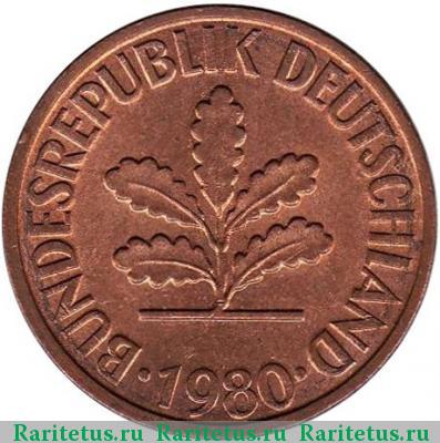2 пфеннига (pfennig) 1980 года F 