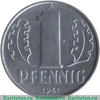 Реверс монеты 1 пфенниг (pfennig) 1961 года А 
