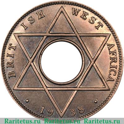 Реверс монеты 1/10 пенни (penny) 1938 года  без букв Британская Западная Африка