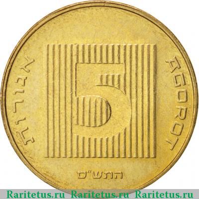 Реверс монеты 5 агорот (агор, agorot) 2000 года  