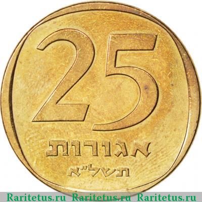 Реверс монеты 25 агорот (агор, agorot) 1971 года  без звезды