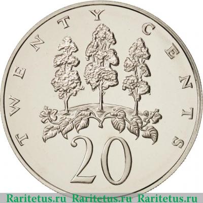 Реверс монеты 20 центов (cents) 1976 года   Ямайка proof