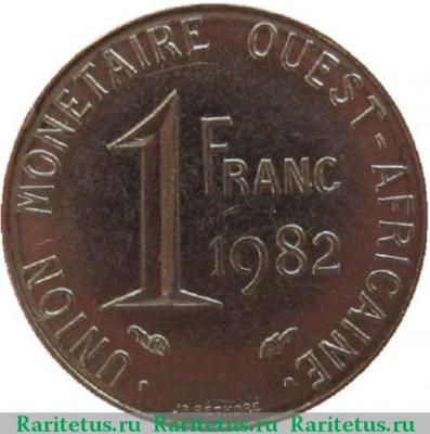 Реверс монеты 1 франк (franc) 1982 года   Западная Африка (BCEAO)