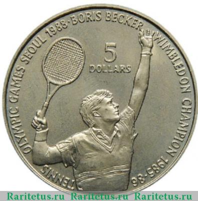 Реверс монеты 5 долларов (dollars) 1987 года  Борис Беккер Ниуэ