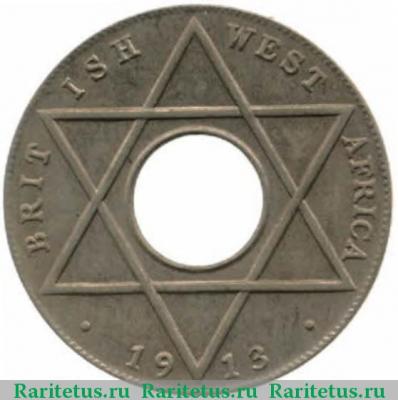 Реверс монеты 1/10 пенни (penny) 1913 года   Британская Западная Африка