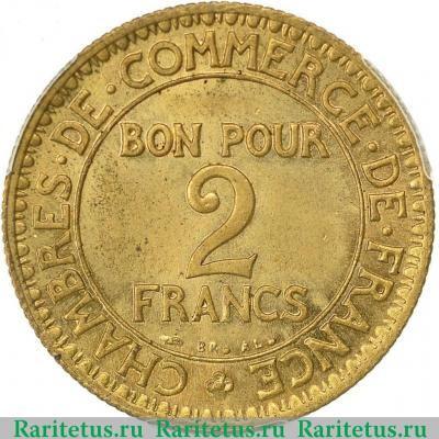Реверс монеты 2 франка (francs) 1923 года   Франция