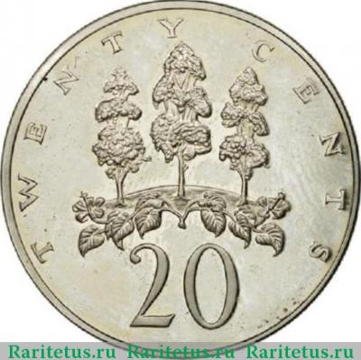 Реверс монеты 20 центов (cents) 1974 года   Ямайка