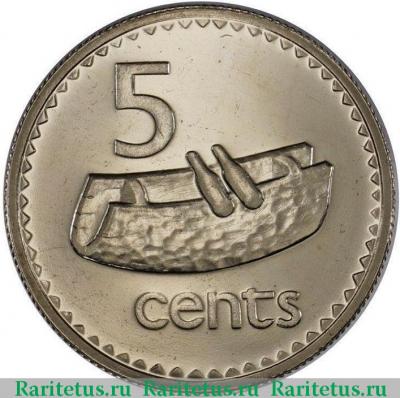 Реверс монеты 5 центов (cents) 1969 года   Фиджи