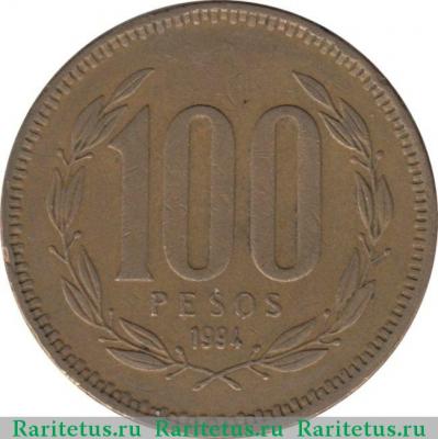 Реверс монеты 100 песо (pesos) 1994 года   Чили
