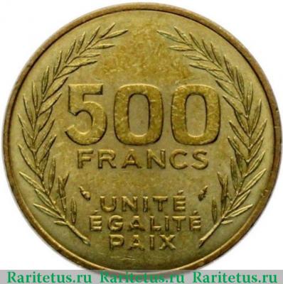 Реверс монеты 500 франков (francs) 1989 года   Джибути