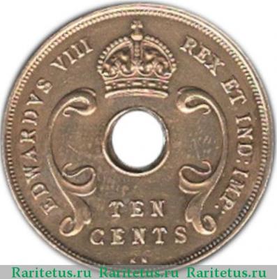 10 центов (cents) 1936 года KN  Британская Восточная Африка