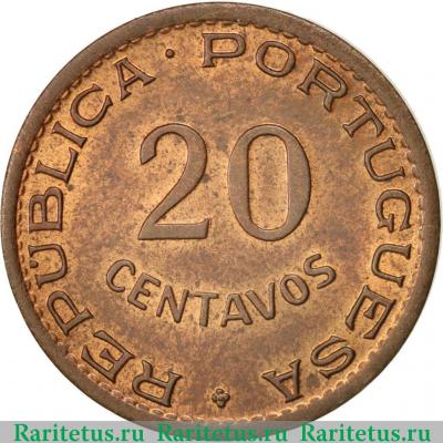 Реверс монеты 20 сентаво (centavos) 1949 года   Ангола