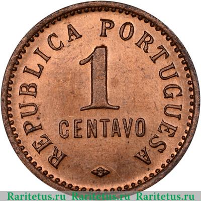 Реверс монеты 1 сентаво (centavo) 1921 года   Ангола