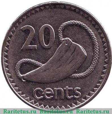 Реверс монеты 20 центов (cents) 1998 года   Фиджи