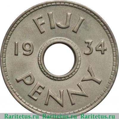 Реверс монеты 1 пенни (penny) 1934 года   Фиджи