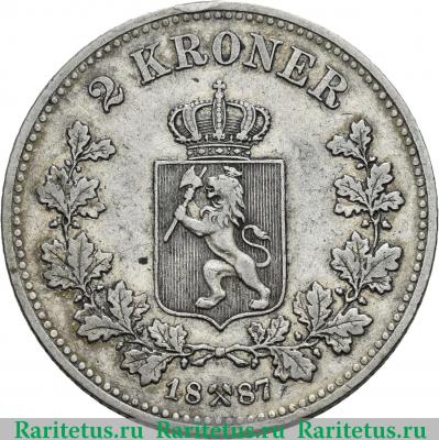 Реверс монеты 2 кроны (kroner) 1887 года   Норвегия