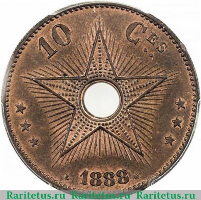 Реверс монеты 10 сантимов (centimes) 1888 года   Свободное государство Конго