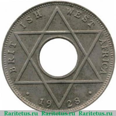 Реверс монеты 1/10 пенни (penny) 1928 года   Британская Западная Африка