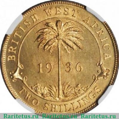 Реверс монеты 2 шиллинга (shillings) 1936 года H  Британская Западная Африка