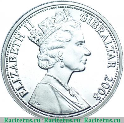 5 фунтов (pounds) 2008 года  Гибралтар proof