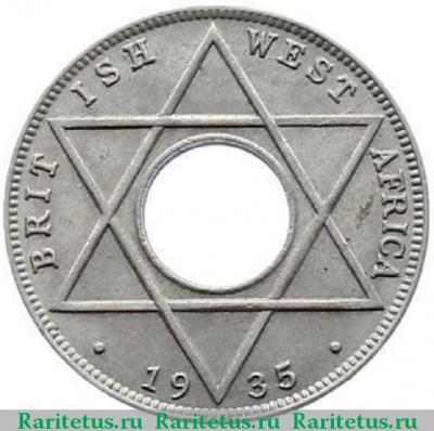 Реверс монеты 1/10 пенни (penny) 1935 года   Британская Западная Африка
