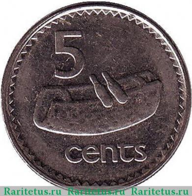 Реверс монеты 5 центов (cents) 1997 года   Фиджи