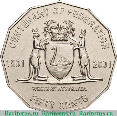 Реверс монеты 50 центов (cents) 2001 года  западные территории Австралия