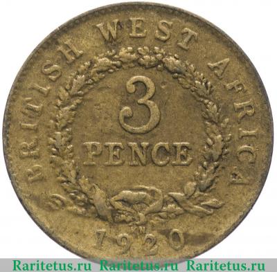 Реверс монеты 3 пенса (pence) 1920 года  латунь Британская Западная Африка