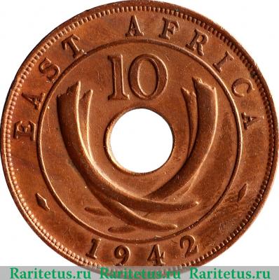 Реверс монеты 10 центов (cents) 1942 года I  Британская Восточная Африка