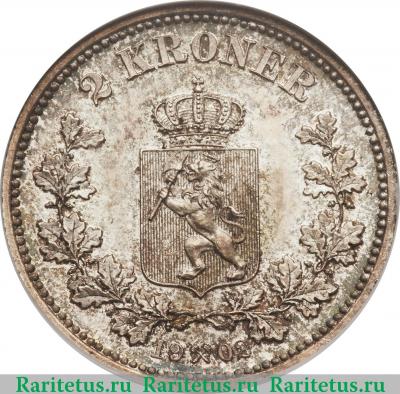 Реверс монеты 2 кроны (kroner) 1902 года   Норвегия