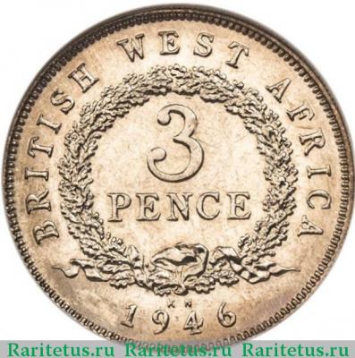 Реверс монеты 3 пенса (pence) 1946 года   Британская Западная Африка