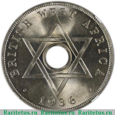 Реверс монеты 1 пенни (penny) 1936 года KN  Британская Западная Африка