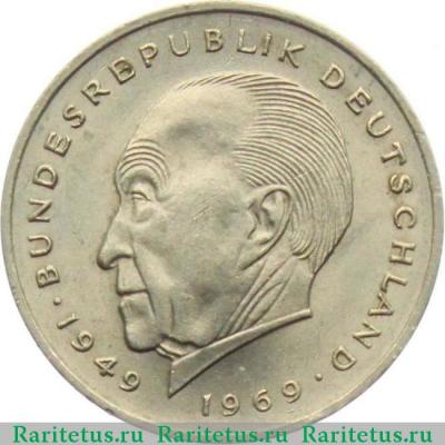 Реверс монеты 2 марки (deutsche mark) 1969 года J  Германия