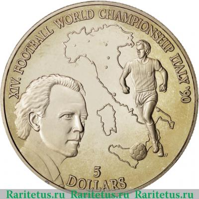 Реверс монеты 5 долларов (dollars) 1990 года   Ниуэ