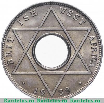Реверс монеты 1/10 пенни (penny) 1939 года   Британская Западная Африка