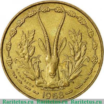 10 франков (francs) 1968 года   Западная Африка (BCEAO)