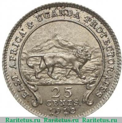 Реверс монеты 25 центов (cents) 1912 года   Британская Восточная Африка