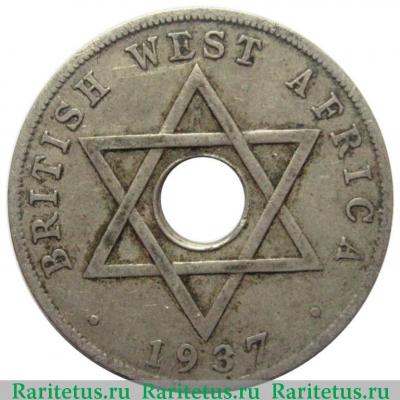 Реверс монеты 1 пенни (penny) 1937 года KN  Британская Западная Африка