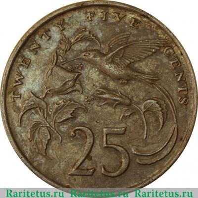 Реверс монеты 25 центов (cents) 1986 года   Ямайка